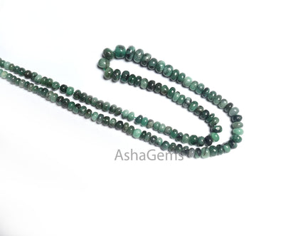 Natural Emerald Smooth Rondelle Gemstone Beads, 9/18" Fine Shaded Green Emerald Plain Handmade  Emerald Beads Necklace making Jewelry Crafts (AG 12333)