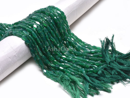 Natural Green Onyx Faceted Beads,12.5 Inch Beautiful Onyx Fancy Long Rectangle Uneven Gemstone Beads Green Onyx Briolette Jewelry Craft Sale