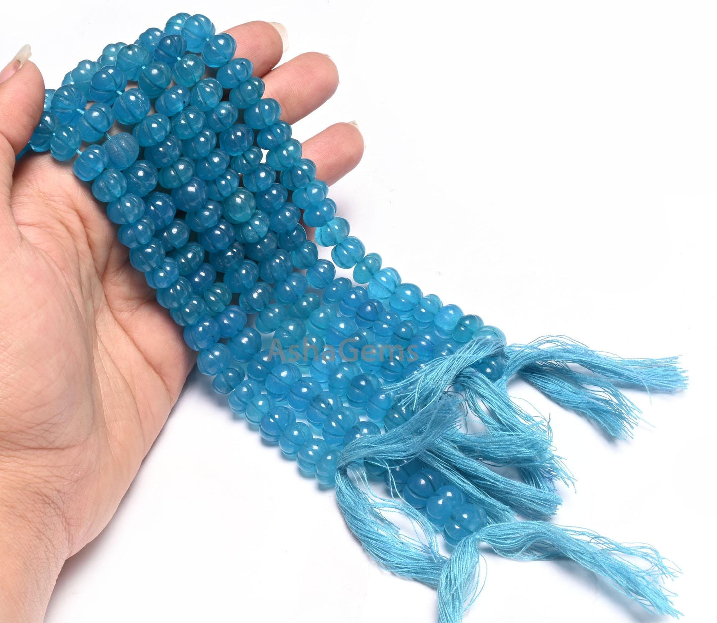 Beautiful Blue Quartz Carving Watermelon Beads, Blue Sapphire color Quartz Carved Pumpkin Bead Handmade Carve Rondelle Gemstone Bead Jewelry