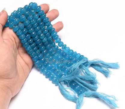 Beautiful Blue Quartz Carving Watermelon Beads, Blue Sapphire color Quartz Carved Pumpkin Bead Handmade Carve Rondelle Gemstone Bead Jewelry