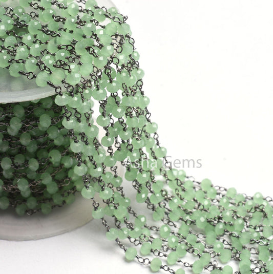 4mm AAA Green Quartz Hydro Faceted Rondelle Beads Rosary Chain Black Plated Wire Wrap Handmade Beaded Gunmetal Chain Jewelry Necklace Crafts