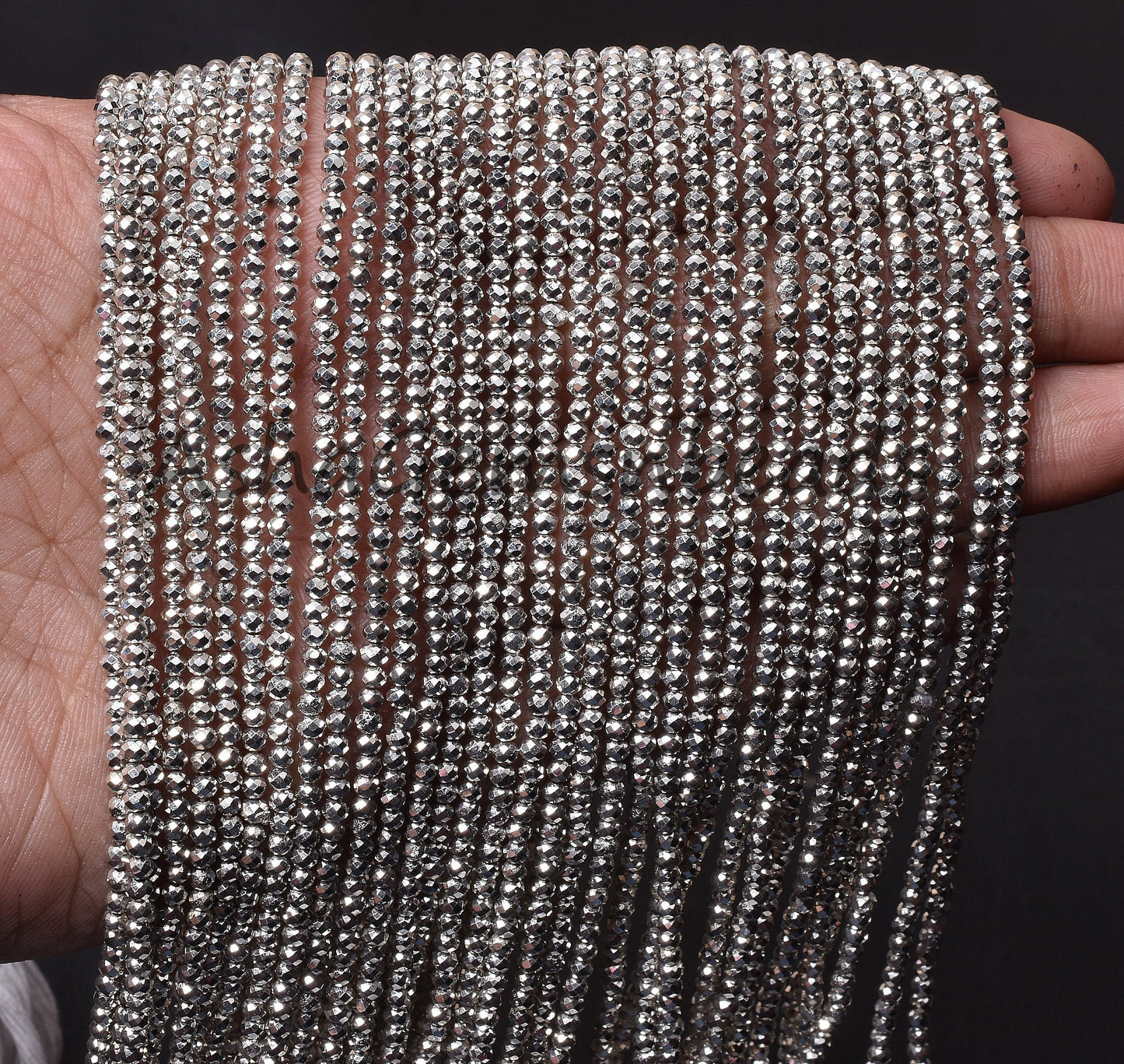 AAA Quality Silver Pyrite Micro Cut Beads,13" Strand,2.5 mm,Beautiful Natural Silver Pyrite Faceted Rondelle Shape Gemstone Beads, Pyrite