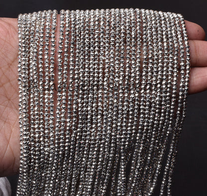 AAA Quality Silver Pyrite Micro Cut Beads,13" Strand,2.5 mm,Beautiful Natural Silver Pyrite Faceted Rondelle Shape Gemstone Beads, Pyrite