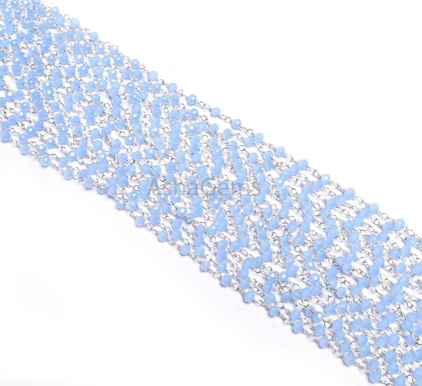 1,5,50 Aqua Blue Chalcedony Hydro Rondelle Faceted Beads Rosary Chain,3mm Silver  Plated Wire Wrap Beaded  Chains Jewelry Necklace