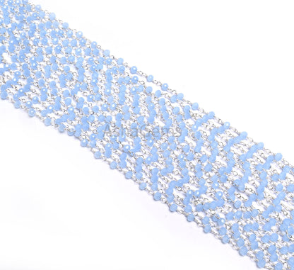 1,5,50 Aqua Blue Chalcedony Hydro Rondelle Faceted Beads Rosary Chain,3mm Silver  Plated Wire Wrap Beaded  Chains Jewelry Necklace