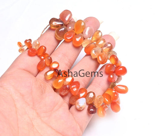 9" Shaded Red Chalcedony smooth Pear Handmade Beads,6x8-9x14mm Chalcedony+3 Piece Citrine Teardrop Side Drill Bead Jewelry Making Craft SALE