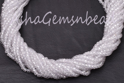 Beautiful White Zircon Faceted Rondelle Beads, 13" Strand, Cubic Zircon Micro Cut Beads, 3 mm, Clear White Zircon Machine Cut Beads, Jewelry