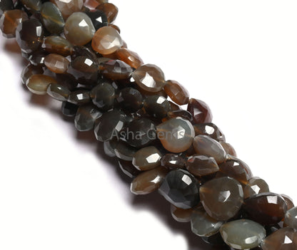 10" Strand Chalcedony Faceted Heart Gemstone Bead, Shaded Grey Brown Green Chalcedony Heart Straight Drill Gemstone Beads Jewelry Craft SALE