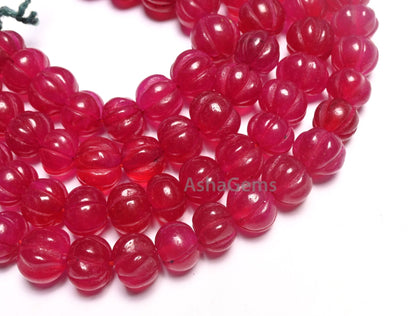 Beautiful Red Quartz carving Pumpkin Gemstone Melon Beads, Fine Red Ruby Color Quartz Carved Rondelle Handmade watermelon Beads Jewelry SALE