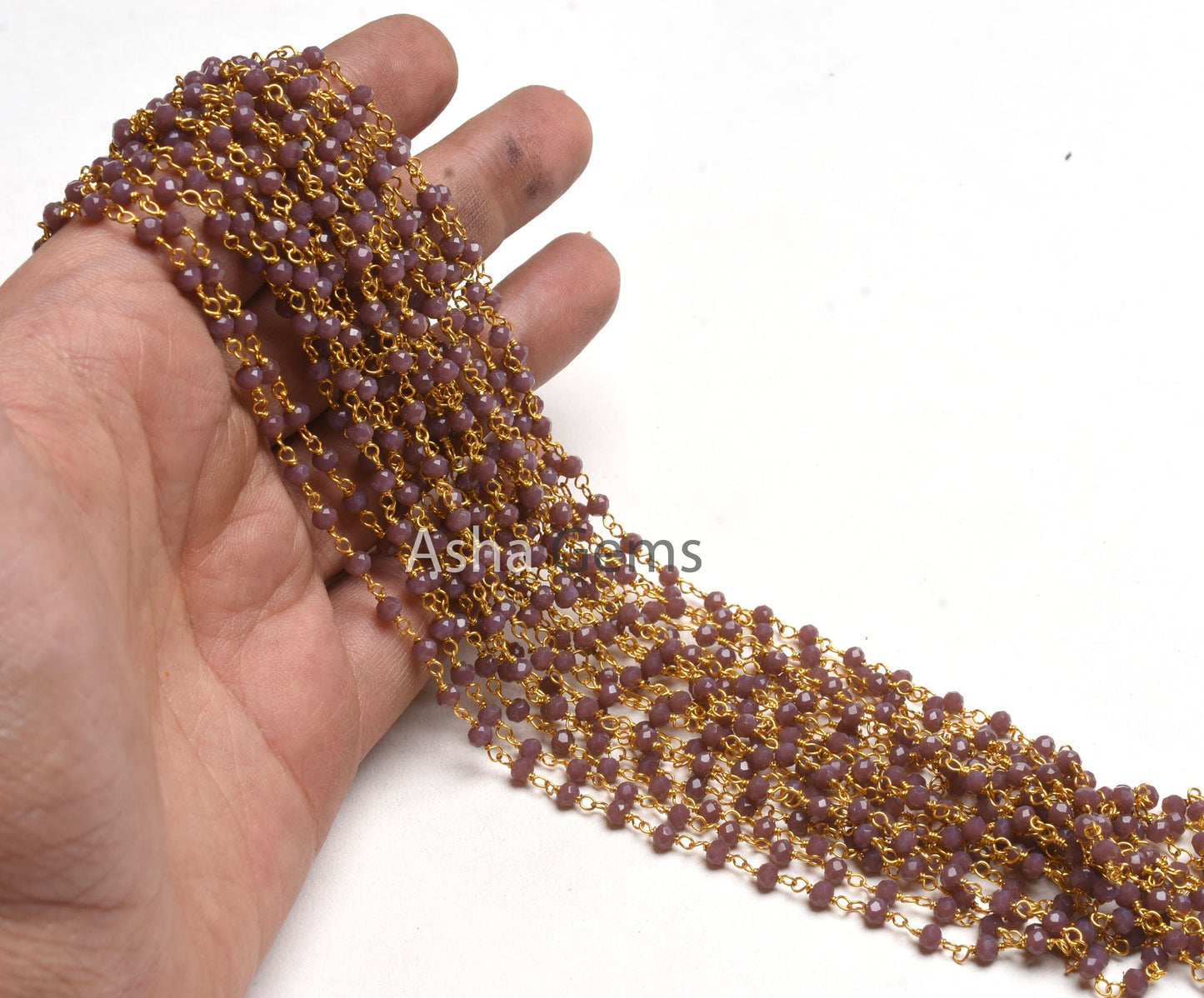Dark Lavender Hydro Gold Plated Faceted Rondelle Beaded Rosary Chain,Bulk Roll Wire,Jewelry Making Finding,Rosary Chain 3-3.5mm,Beaded Chain