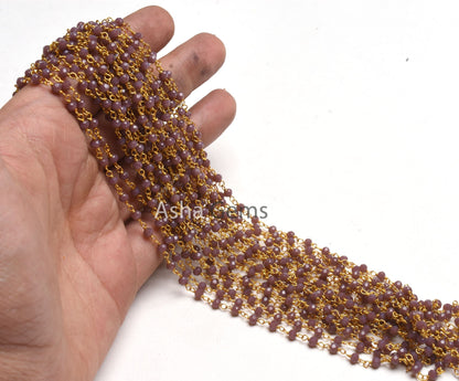 Dark Lavender Hydro Gold Plated Faceted Rondelle Beaded Rosary Chain,Bulk Roll Wire,Jewelry Making Finding,Rosary Chain 3-3.5mm,Beaded Chain