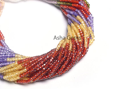 Beautiful Multi Color Zircon Micro Cut Beads,12.5" AAA Cubic Zircon Machine Cut Faceted Rondelle Gemstone Beads 3 mm, Jewelry Making Crafts