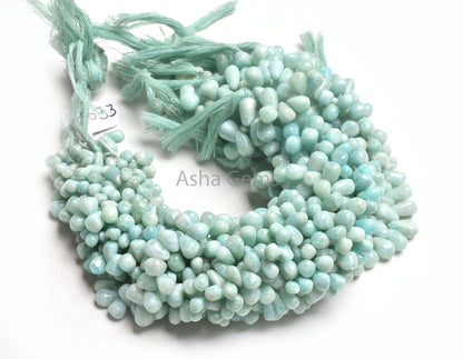 Beautiful Blue Amazonite Smooth Drops Shape Beads,13"Strand Natural Amazonite Teardrop Beads Amazonite Handmade Side Drill Drops Beads SALE