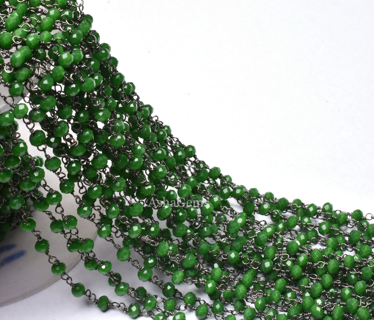 Beautiful Green Agate Hydro Rondelle Faceted Beads Rosary Chain Gunmetal Wire Wrap Black Plated Chain Jewelry Makin Handicraft Chain By Feet