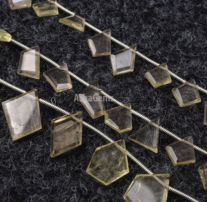 Beautiful Lemon Quartz fancy Flat Slice Shape faceted Beads, Fine Natural Lemon Uneven Shape Nugget Side Drill Gemstone Beads Jewelry Crafts