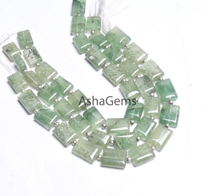 Shaded Green Aventurine Fancy Chiclet Shape Handmade Beads,9" natural Green Margaj Rectangle Gemstone Straight Drill Bead Jewelry Craft SALE