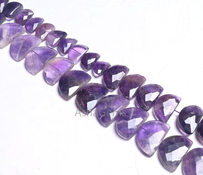 African Amethyst Faceted D Shape Fancy Gemstone Beads,9" Natural Purple Amethyst Half Moon Briolette Checker Cut amethyst Beads Jewelry SALE (AG 18686)
