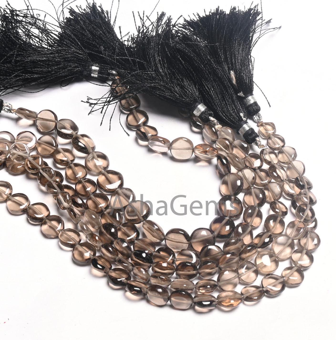 Fine Quality Smoky Quartz Smooth Coin Shape Gemstone Beads, Natural Shaded Smokey Plain Handmade Coin Straight Drill Smoky Bead Jewelry SALE
