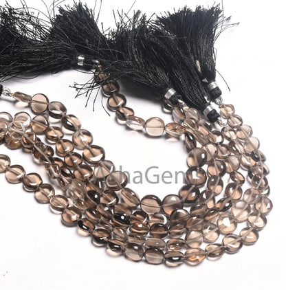 Fine Quality Smoky Quartz Smooth Coin Shape Gemstone Beads, Natural Shaded Smokey Plain Handmade Coin Straight Drill Smoky Bead Jewelry SALE