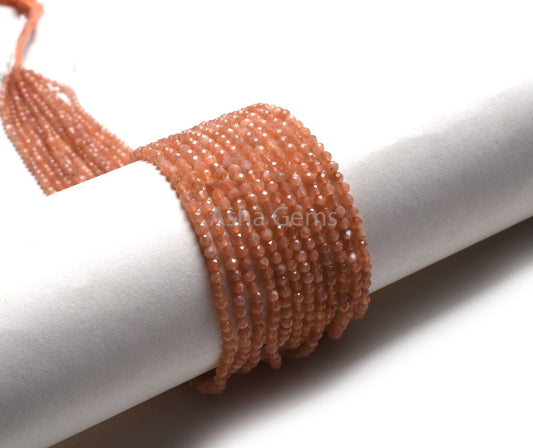 3.25 mm Natural Peach Moonstone Machine Cut Beads,13" Strand Moonstone Micro Cut Faceted Roundelle Gemstone Bead, Peach Moonstone Bead SALE