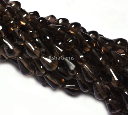 Natural Smoky Quartz Smooth Drops Shape Beads, Beautiful Smoky Teardrop Beads, Handmade Briolette Bead Plain Smoky Beads For Jewelry Crafts