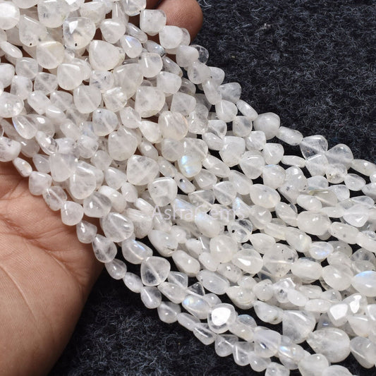 Beautiful Rainbow Moonstone Smooth Heart Shape Beads,13" Strand Natural white rainbow Plain Handmade Heart Bead Flashy Moonstone Beads Craft