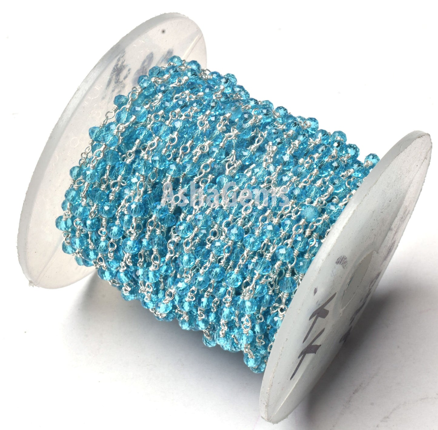 Beautiful Blue Topaz Hydro Faceted Rondelle Beads Rosary Chain 3-3.5 mm Rosary handmade Beaded Chains Roll Wire Wrap Jewelry Making Necklace Crafts