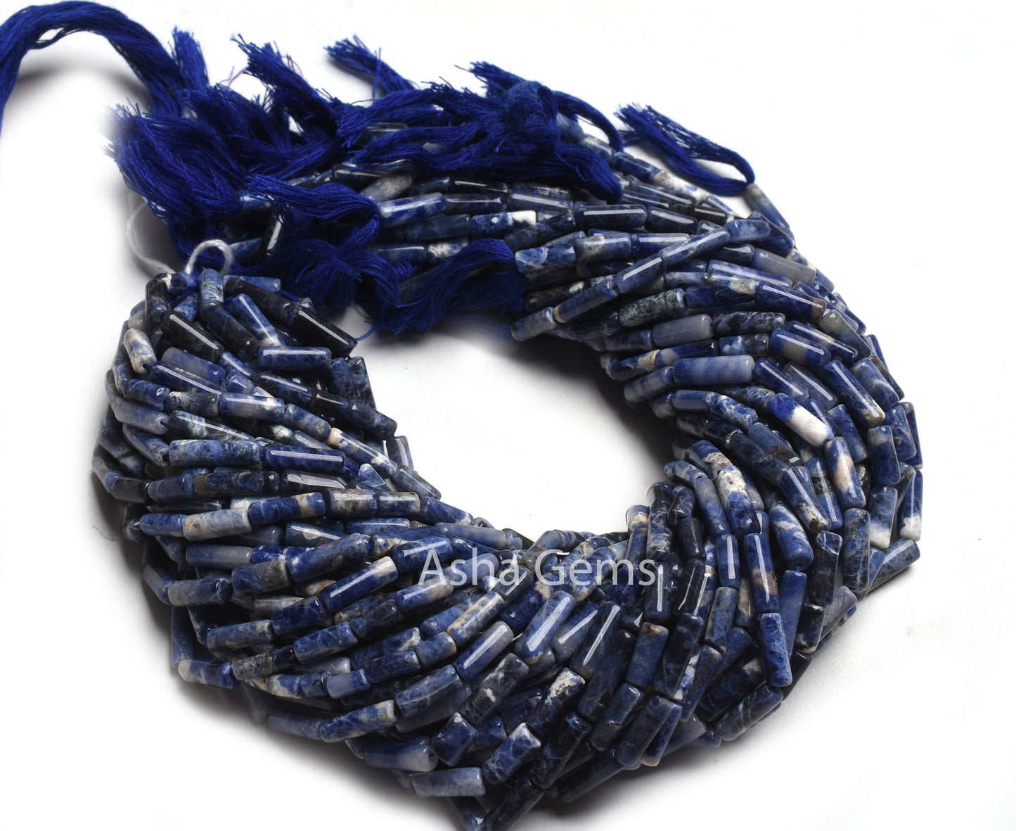 Natural Blue Sodalite Smooth Pipe Shape Beads,13" Strand Sodalite Long Pipe Handmade Gemstone Beads Uneven Tube Beads Sodalite Jewelry Craft