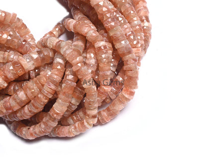 Beautiful Sunstone Faceted Heishi Tyre Beads,Natural Red Sunstone Handmade Indian Cut Flat Wheel Shape Gemstone Disc Bead Jewelry Craft SALE