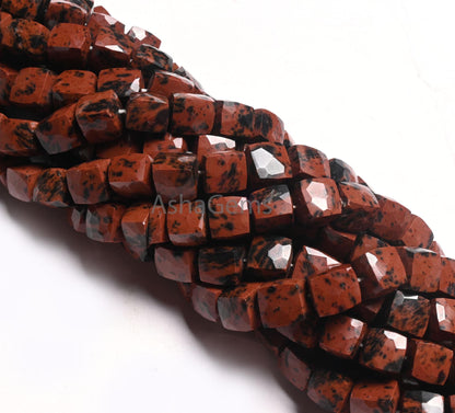 Beautiful Red Obsidian Faceted Box Shape Gemstone Loose Beads, Natural Mahogany Obsidian 3D Cube Box Indian Cut Mountain Obsidian Beads SALE