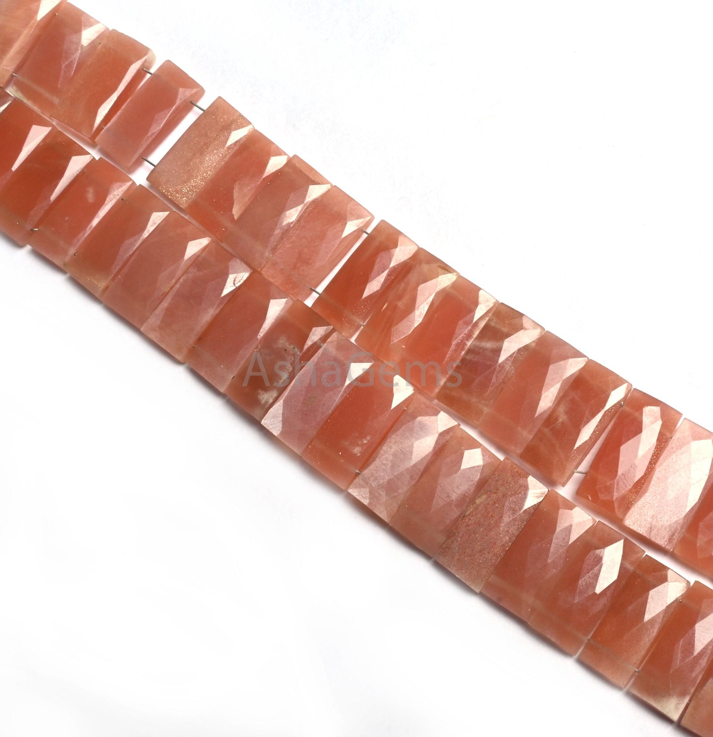 Natural Peach Moonstone Faceted Rectangle Beads,9x20-9.5x21 mm Moonstone Fancy Chicklet Briolette Gemstone AAA Moonstone Double Drill Beads