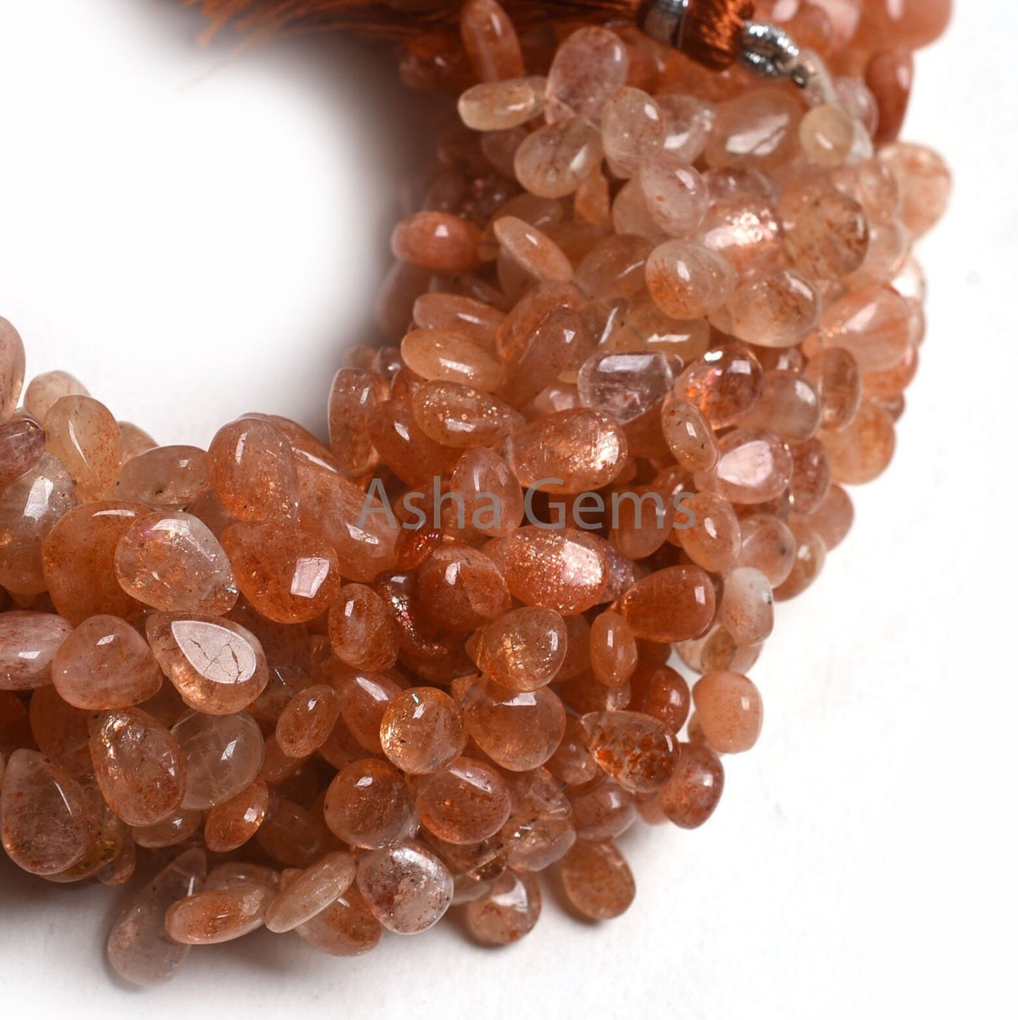 Natural Sunstone Handmade Pear Side Drill Beads, Shaded Red Sunstone Smooth Teardrop Briolette Gemstone Beads,8" Sunstone bead Jewelry Craft