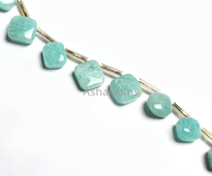 Natural Amazonite Fancy Square+ 1 Piece Heart Smooth Gemstone Beads,  Amazonite handmade Uneven Shape Side Drill Beads Jewelry making Crafts