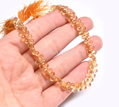 AAA natural Citrine Faceted Drops Shape Gemstone Beads,4-6 mm Yellow Citrine Side Drill Tiny Teardrop Briolette faceted Beads Jewelry Making