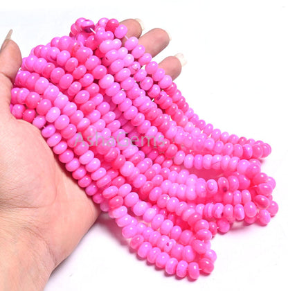 9mm Beautiful Queen Pink Opal Smooth Rondelle Beads,8/16" Strand AAA Hot Pink Opal Shaded Handmade Gemstone Opal Beads Necklace Jewelry SALE