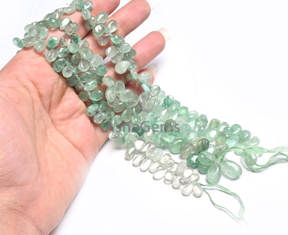 Beautiful Shaded Green Strawberry Pears Shape Handmade Beads, Natural Strawberry Quartz Smooth Side Drill Teardrop Beads Jewelry Crafts SALE