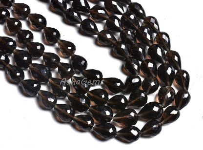 10"Strand Beautiful Smoky Quartz Faceted Drops Shape Gemstone Beads,Quartz Teardrop,7x10-8x11mm Smoky Drops Beads Jewelry Making Craft Sale