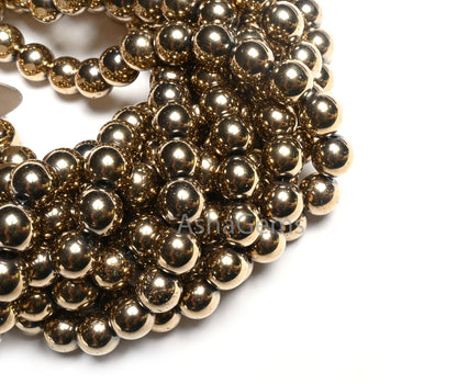 8 mm Beautiful Golden Pyrite Smooth Round Ball Gemstone Beads, AAA Quality Pyrite Gold Plated Round Shape Plain Pyrite Bead Jewelry Crafts
