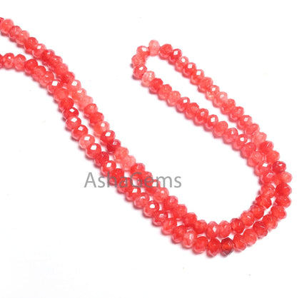 Shaded Orange Red Jade Quartz Faceted Gemstone Beads,4.5 mm Fine Carnelian Color Jade Quartz Rondelle Beads, Jade Bead Jewelry Making Craft