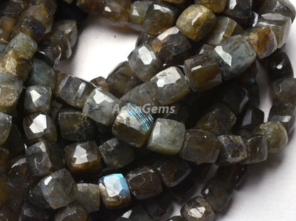 Multi Flash Labradorite Faceted 3D Cube Box Beads, Labradorite Beads,8" Black Rainbow Cube Box Beads Gemstone Faceted Box Shape Beads Craft