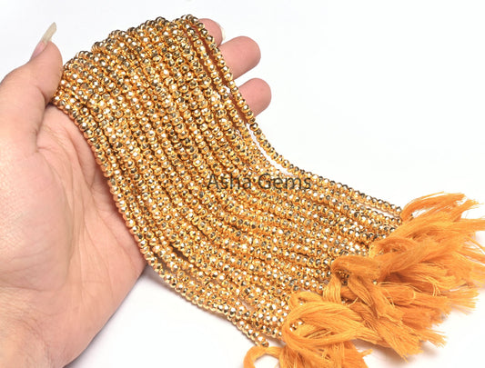 SALE 13"Strand Beautiful Natural Golden Pyrite Coated Rondelle Faceted Gemstone Beads 4mm,Fine Quality,Pyrite Beads,Jewellery Making Crafts
