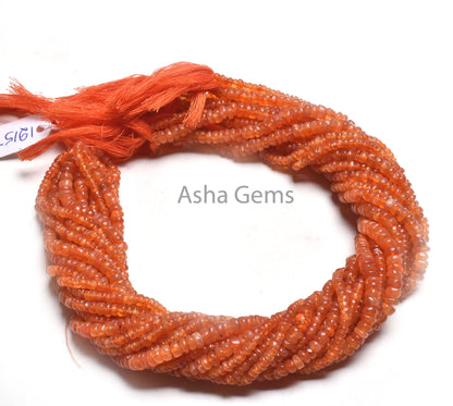 Fine Orange Carnelian Smooth Rondelle Shape Beads, Natural Carnelian Plain Handmade Tiny Gemstone Beads, Carnelian Bead Jewelry Crafts SALE