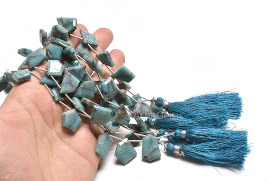 Chrysocolla Fancy Slice Shape Side Drill Gemstone Beads,11-16 mm Natural Blue Chrysocolla Flat Table Slice Faceted Bead Jewelry Making Craft