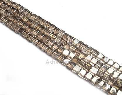 Fine Quality Smoky Quartz Smooth 3D Cube Box Shape Beads, Natural Light Grey Smoky Handmade Cube Box Gemstone Bead Jewelry Making Craft SALE