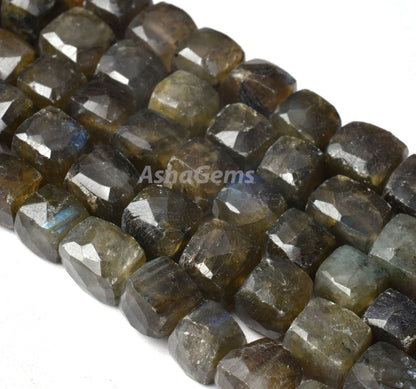 Multi Flash Labradorite Faceted 3D Cube Box Beads, Labradorite Beads,8" Black Rainbow Cube Box Beads Gemstone Faceted Box Shape Beads Craft