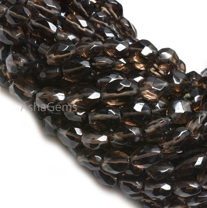 Beautiful Smoky Quartz Faceted Oval Beads, Fine Smoky Indian Hand Cut Oval Straight Drill Gemstone Beads, Natural Black Smoky Beads jewelry