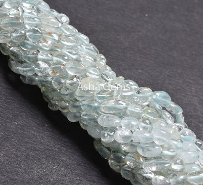13" Natural Blue Aquamarine Smooth Nugget Shape Gemstone Beads,Beautiful Aquamarine Handmade Beads Tumble Straight Drill Bead Jewelry Making