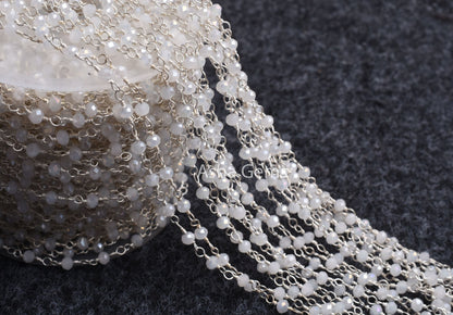 Gold Silver Plated Wire 3,5,10,25 Ft, White Quartz Hydro Rondelle Faceted Beaded Rosary Chain Jewelry Making,3-3.5 mm Beads Rosary Chains