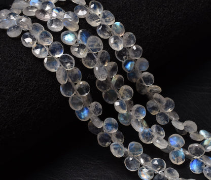 Blue Fire Rainbow Moonstone Heart Shape Faceted Gemstone Loose Beads,6-7mm AAA Rainbow Moonstone Bead, Natural White Rainbow Heart Bead SALE