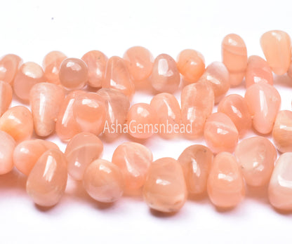 Natural Peach Moonstone Drops Shape Beads,13" Strand Pink Moonstone Smooth Uneven Teardrop Handmade beads, Moonstone Side drill Bead Jewelry